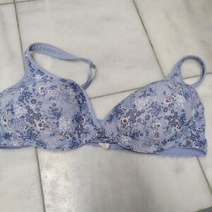 Lucky Brand Women's Blue Floral Print Sexy Comfortable Padded Push Bra Size 42D